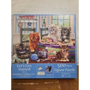SunsOut Lets Get Started Puzzle 500 pc Kitten Sewing Fabric By Giordano Studios